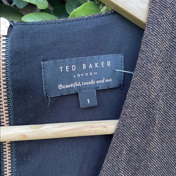 Ted Baker Lizzey Copper Metallic Long Sleeve Dress - Picture 3 of 6